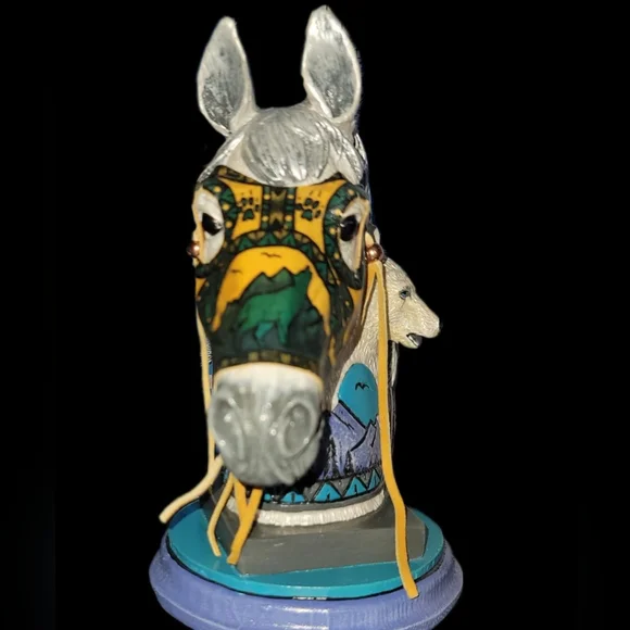 Spirit Horse Howling Wolf Bust Statue
